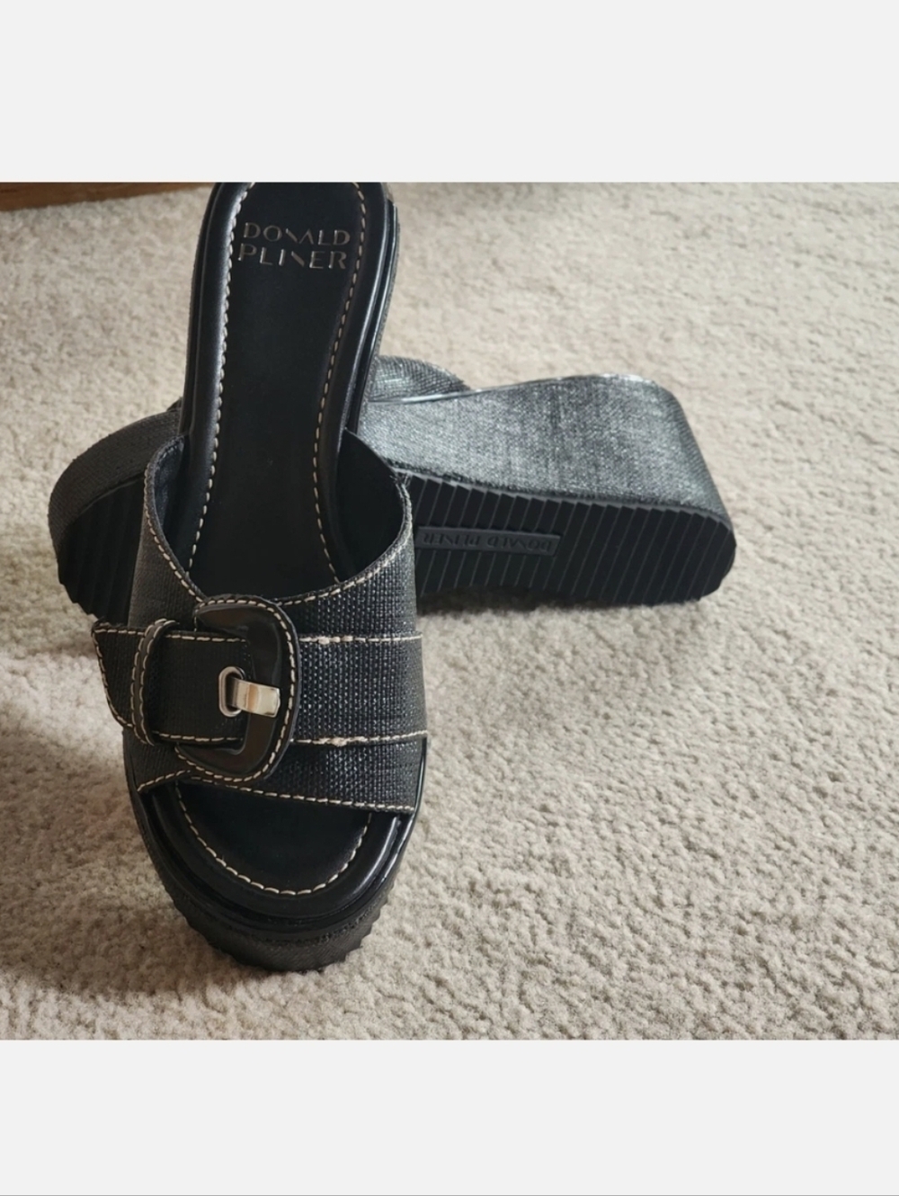 Donald Pliner Women's Ivor Raffia Wedge Sandal Size 7.5M Black New Without Box - Picture 11 of 16